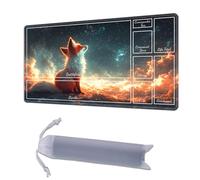 HGGJFLYX Playmat with Zone for MTG, 28x16 Inch for TCG Playmat with Non-Slip Rubber Base, Smooth Surface Stitched Edges, Magic Card Game Mat with Storage Bag Desk Mousepad, Fox Celestial Clouds