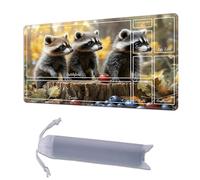 HGGJFLYX Playmat with Zone for MTG,28x16 Inch for TCG Playmat with Non-Slip Rubber Base,Smooth Surface Stitched Edges,Magic Card Game Mat with Storage Desk Mousepad,Autumn Raccoon Trio
