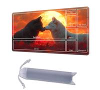 HGGJFLYX Playmat with Zones for MTG,24"x14" for TCG Playmat with Non-Slip Rubber Base,Smooth Surface Stitched Edges,Magic Card Game Mat with Storage Bag,and Desk Mousepad,Eternal Wolf