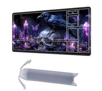 HGGJFLYX Playmat with Zones for MTG,24"x14" for TCG Playmat with Non-Slip Rubber Base,Smooth Surface Stitched Edges,Magic Card Game Mat with Storage Bag,and Desk Mousepad,Raven Skull