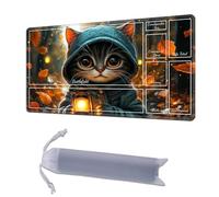 HGGJFLYX Playmat with Zones for MTG,24"x14" for TCG Playmat with Non-Slip Rubber Base,Smooth Surface Stitched Edges,Magic Card Game Mat with Storage Bag,and Desk Mousepad,Autumn Lantern Cat