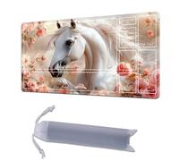 HGGJFLYX Playmat with Zones for MTG,28"x16" for TCG Playmat with Non-Slip Rubber Base, Smooth Surface Stitched Edges,Magic Card Game Mat with Storage Bag,and Desk Mousepad,White Steed & Blush Blooms