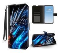 HGGJFLYX Wallet Case for Samsung Galaxy A26,PU Leather Flip Shockproof Cover with Card Holder,Kickstand,Magnetic Closure and Wrist Strap,Phone Case for Galaxy A26,Mythical Blue Dragon