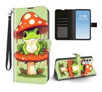 HGGJFLYX Wallet Case for Samsung Galaxy A32,PU Leather Flip Shockproof Cover with Card Holder,Magnetic Closure,Kickstand,Wrist Strap,Phone Case for Samsung Galaxy A32,Frog Under Mushroom Hat