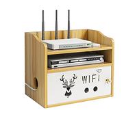 Hggzeg Router Storage Box Multi-layer Desktop Wooden WiFi Storage Rack with Shutter Set-Top Box Remote Control Power Cord Socket Storage Shelf (Jlo5, Cherry Wood)