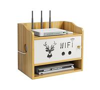 Hggzeg Router Storage Box Multi-layer Desktop Wooden WiFi Storage Rack with Shutter Set-Top Box Remote Control Power Cord Socket Storage Shelf (Jlo5-2, Cherry Wood)