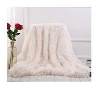 Hggzeg Super Soft Long Shaggy Throw Blanket, Elegant Cozy Faux Fur Decorative Throw Blanket for Couch Chair & Bed (White, 160 x 200cm)