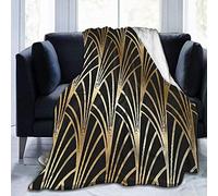 HGGZJUA Sofa Bed Blankets Throw,Art Nouveau Art Deco Gold Black Pattern Super Soft Warm Cosy Fur Blanket Throw With Settees/Sofa/Chairs/Couch - Lightweight Warm And Cozy Suitable 60"X50"In