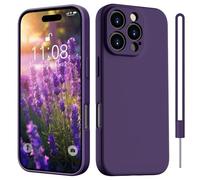 HGH Case for iPhone 16 Pro with Lanyard,Slim All-Around Protect with Microfiber Lining Scratch Resistant Silicone Case for iPhone 16 Pro 6.3 Inch - Dark Purple