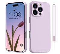HGH Case for iPhone 16 Pro with Lanyard,Slim All-Around Protect with Microfiber Lining Scratch Resistant Silicone Case for iPhone 16 Pro 6.3 Inch - Grass purple