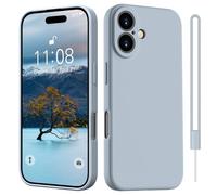 HGH Case for iPhone 16 with Lanyard,Slim All-Around Protect with Microfiber Lining Scratch Resistant Silicone Case for iPhone 16 6.1 Inch - Gray Blue