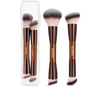 HGHDBT 2Pcs Brown Double-Ended Foundation Makeup Brushes Set with Case Makeup Brush for Flawless Blending of Liquid Cream Powder Blush Contour Face Make up Brush Tools Kit
