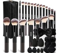 HGHDBT 32Pcs Black Makeup Brushes Set Professional with Case Premium Synthetic for Foundation Concealer Blush Eye Shadow Powder Eye & Face Make up Brush Kit with Beauty Blender Sponge Set Tools