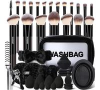 HGHDBT 57Pcs Black Makeup Brushes Set Professional with Case Premium Synthetic for Foundation Concealer Blush Eye Shadow Powder Eye & Face Make up Brush Kit with Beauty Blender Sponge Set Tools