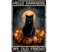 HGIEJPTIK Metal Sign Cat Tin Sign Hello Darkness My Old Friend For Home Office Yard Garden Shop Cafe Wall Decor 12x16 Inch