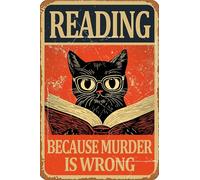 HGIEJPTIK Metal Sign Cat Tin Sign Reading Because Murder Is Wrong For Home Office Yard Garden Shop Cafe Wall Decor 12x16 Inch