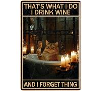 HGIEJPTIK Metal Sign Cat Tin Sign That's What I Do I Drink Wine And I Forget Thing For Home Office Yard Garden Shop Cafe Wall Decor 12x16 Inch