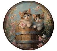 HGIEJPTIK Metal Sign Cute Cat Vintage Round Sign For Home Kitchen Garden Yard Office Decor 12x12 Inch