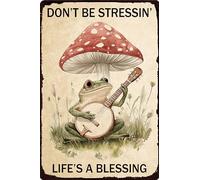 HGIEJPTIK Metal Sign Frog Tin Sign Don't Be Stressin Life's A Blessing For Home Office Yard Garden Shop Cafe Wall Decor 12x16 Inch