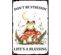 HGIEJPTIK Metal Tin Sign Frog Tin Sign Don't Be Stressin Life's A Blessing For Home Office Yard Garden Shop Cafe Wall Decor 12x16 Inch