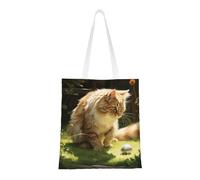 HGIUYDRD A Playful Little Cat Print Canvas Handheld Shopping Tote Bag for Work, Shopping, Travel Large Capacity Tote Bag