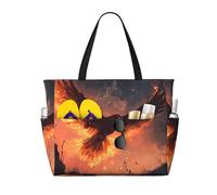 HGIUYDRD Bathing Fire Phoenix Print Beach Bag, Large waterproofed tote bag With Zipper for Sand, Pool, Gym and Camping
