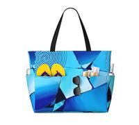 HGIUYDRD Blues Spiral Shadow Print Beach Bag, Large waterproofed tote bag With Zipper for Sand, Pool, Gym and Camping
