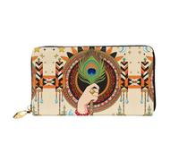 HGIUYDRD Bohemian Feather Star Print Women's Wallet, Stylish Compact Small Wallets with Full-Print Two-Sided Design