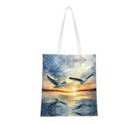 HGIUYDRD Flying Seagulls Print Canvas Handheld Shopping Tote Bag for Work, Shopping, Travel Large Capacity Tote Bag