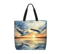 HGIUYDRD Flying Seagulls Print Large Zipper Shoulder Tote Bag Reusable Tote Bag for Shopping, Work and Daily Travel