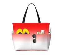 HGIUYDRD Red and White Pattern Print Beach Bag, Large waterproofed tote bag With Zipper for Sand, Pool, Gym and Camping