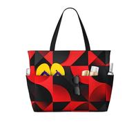 HGIUYDRD Red black geometry Print Beach Bag, Large waterproofed tote bag With Zipper for Sand, Pool, Gym and Camping