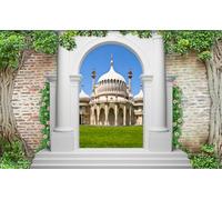 hgjdjhnf Custom Size 3D Mural Brick Wall Arch Building Hotel Bedroom Background Wall-300Cm×210Cm