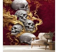 hgjdjhnf Goth Non-Woven Wallpaper, 3D Skull, Gold, Silver, Interior Living Room, Kitchen, Bedroom, Wallpaper, Gothic Wall Decoration,200cmx140cm