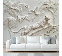 hgjdjhnf Leopard Photo Wallpaper Sculpture Tropical Flowers Palm Trees Pattern Living Room Bedroom Decoration Wall Wallpaper Wall Decoration Motif Wallpaper,400cmx280cm
