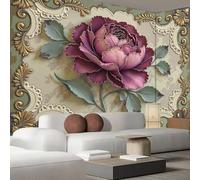 hgjdjhnf Panoramic Photo Wallpaper, Flower Still Life Relief Peony wall Poster, Moss Green Living Room Poster TV Background, 250cm x 175cm