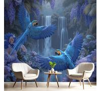 hgjdjhnf Parrot Falls Wallpaper Mural, Tropical Animals Bedroom, Deep Blue for Living Room, Wall Decor, Vintage Large Mural Room Decoration, 200cm x 140cm