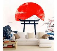 hgjdjhnf Photo Wallpaper, Japanese Architecture Fuji Mountain, Premium - Panoramic Poster Hand Drawn Illustration Wall Picture for Living Room Bedroom Wall,300cmx210cm