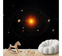 hgjdjhnf Space Bedroom Photo Wallpaper Solar System Black Orange Wallpaper Living Room Celestial Planets Wall Decoration Children's Room,400cmx280cm