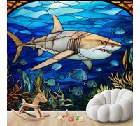 hgjdjhnf Stained Glass Shark Wallpaper Underwater Animals Wallpaper Non-Woven Wallpaper Living Room Bedroom Children's Room Wall Decoration Motif,300cmx210cm