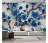 hgjdjhnf Tree Branches, Cherry Blossoms, Living Room, Bedroom, Photo Wallpaper, Relief, wall Covering, Blue-Purple, Silk Fabric, 400cm x 280cm