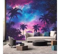 hgjdjhnf Wallpaper Starry Sky - Photo Wallpaper Space Galaxy Tropical Coconut Palm Trees Pattern - Living Room Bedroom Decoration - Wall Decoration - Motif Wallpaper,200cmx140cm