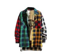 HGJH Men's Casual Long Sleeve Checked Patchwork Flannel Shirts,Button Down Shirt Flannel Shacket Fashion Plaid Shirt Lumberjack Western Shirt Lightweight Jacket Coats,L