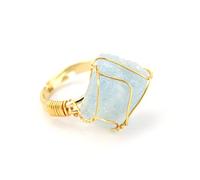 HGJH Natural Irregular Aquamarine Ring Gold Wire Crystal Twining Ring Adjustable Women'S Open Ring Yoga Reiki Balance Stone Rings Ankle Finger Rings for Women Girl Boy