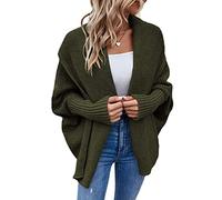 HGJH Open Front Cardigans,Women'S Knit Sweater Open Front Cardigan Lapel Waffle Knit Dolman Sleeves Chunky Dark Green Cardigan Soft Elegant Autumn Lightweight Jacket For Casual Business,Xl