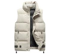 HGJH Quilted Gilet Mens，Men'S Stand Collar Vest Quilted Vest Jacket Outdoor Vest Cream Quilted Waistcoat Sleeveless Vest Men Jacket Windproof Zippers Bodywarmer For Men Teens,L