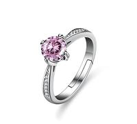 HGJH Ring Silver 925 Ladies,Sterling Silver Rings Women 925 Cutting Single Stone Adjustable Rings Cubic Zirconia Pink Sterling Dress Rings Engagement Ring Gifts For Men Woman Eternity Rings