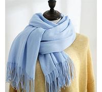 HGJH Scarfs For Women Women'S Cashmere Feel Scarf Soft Thick Warm Blue Scarf Solid Color Tassel Wrap Scarf Winter Blanket Scarf Elegant Stole Scarves Fashion For Women Girls