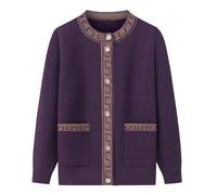 HGJH Senior Ladies Classic Lightweight Cardigan Jumper Middle-Aged And Elderly Knitted Cardigan Old Lady Casual Top Grandma Wear Coat Spring Autumn Mother Wear Warm Sweater,Purple,M