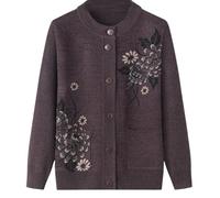 HGJH Senior Ladies Classic Rhinestone Printing Cardigan Middle-Aged And Elderly Knitted Cardigan Old Lady Casual Top Grandma Wear Coat Spring Autumn Mother Wear Warm Sweater,Coffee,M